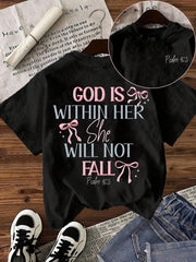 God Is Within Her She Will Not Fall T-Shirt Psalm 46:5 Coquette Bow Tee