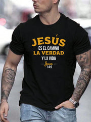 Men's Spanish Christian Bible Verse T-Shirt, Jesus Es El Camino La Verdad Y La Vida John 14:6 Graphic Tee, Religious Faith Short Sleeve Crew Neck Shirt, Church Gift for Men