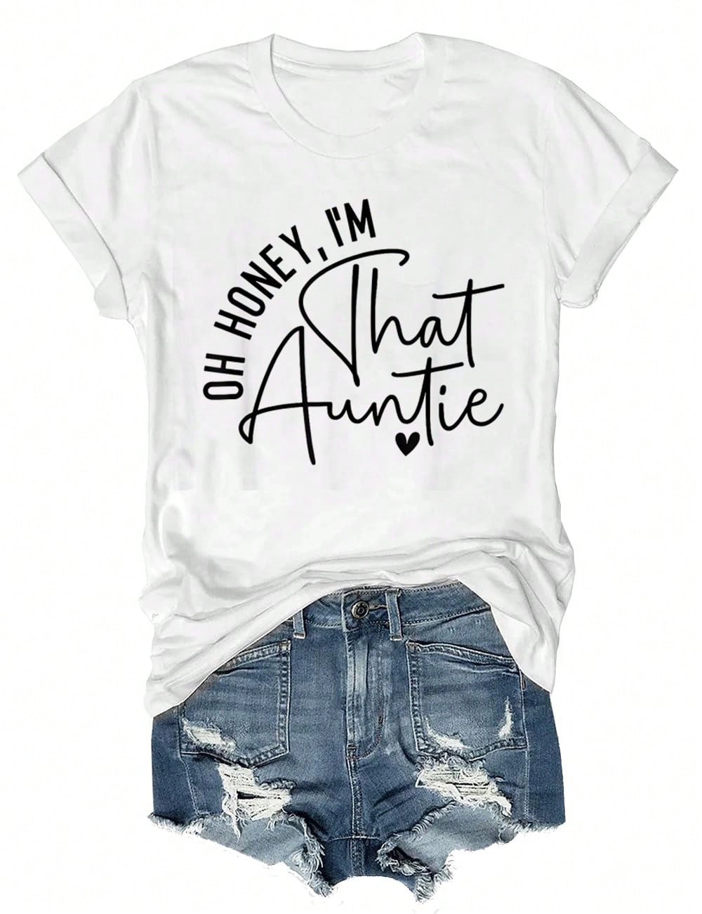 Women's Funny Aunt Graphic T-Shirt, Cute Family Quote Print Crew Neck Short Sleeve Casual Cotton Tee, Gift for Aunt, Mother's Day Family Shirt