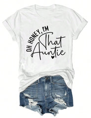 Women's Funny Aunt Graphic T-Shirt, Cute Family Quote Print Crew Neck Short Sleeve Casual Cotton Tee, Gift for Aunt, Mother's Day Family Shirt