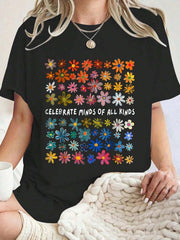 Autism Awareness Celebrate Minds Of All Kinds Wildflower T-Shirt Summer Tops, Short Sleeve Round Neck Casual Top