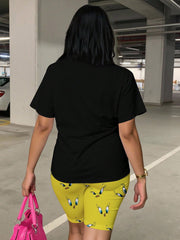 Funny Tweety And Sylvester Print Plus Size Women 2pcs Set - Short Sleeve T-Shirt And Shorts