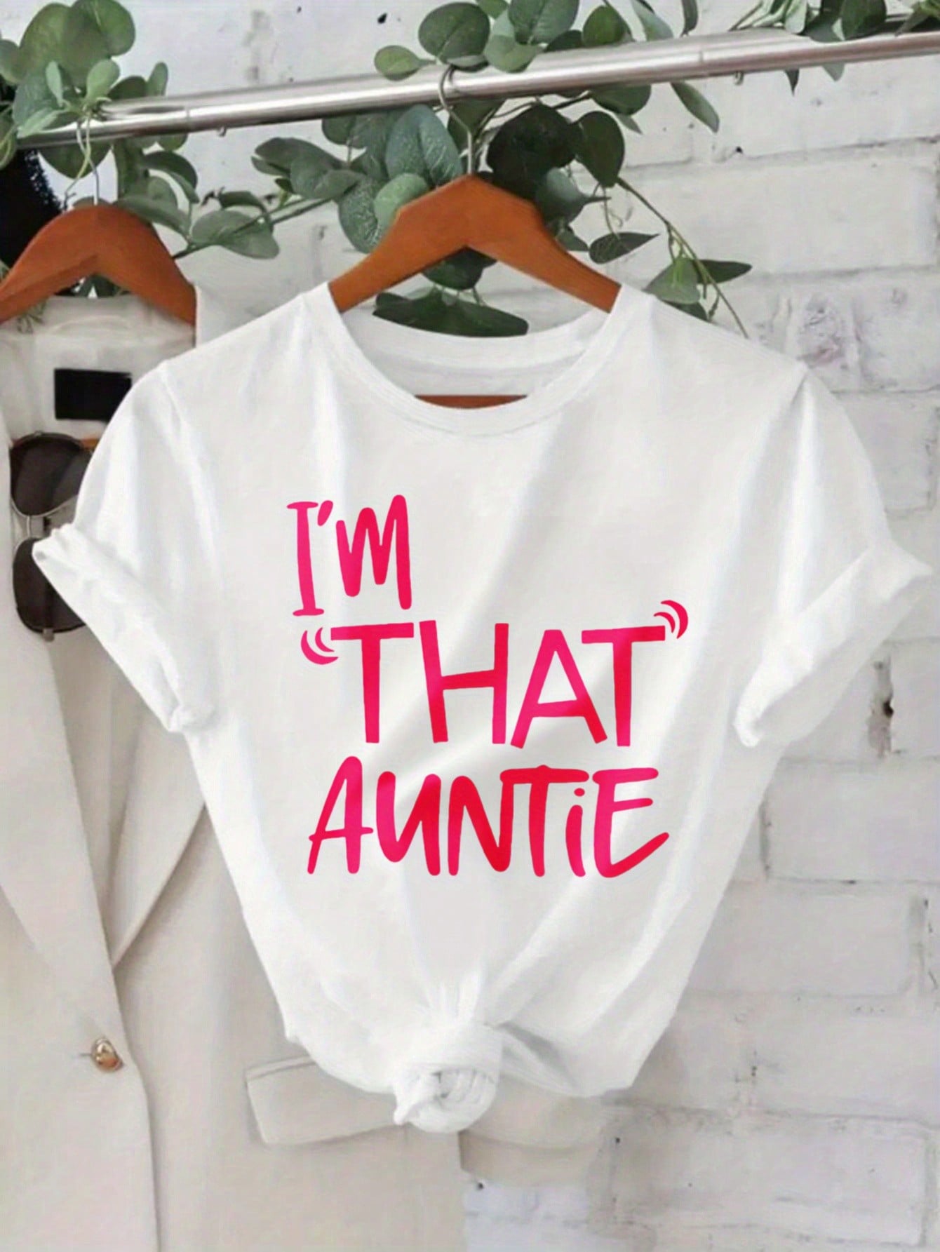 Women's Summer 100% Cotton Oversized "I'M THAT AUNTIE" Letter Print Short Sleeve T-Shirt