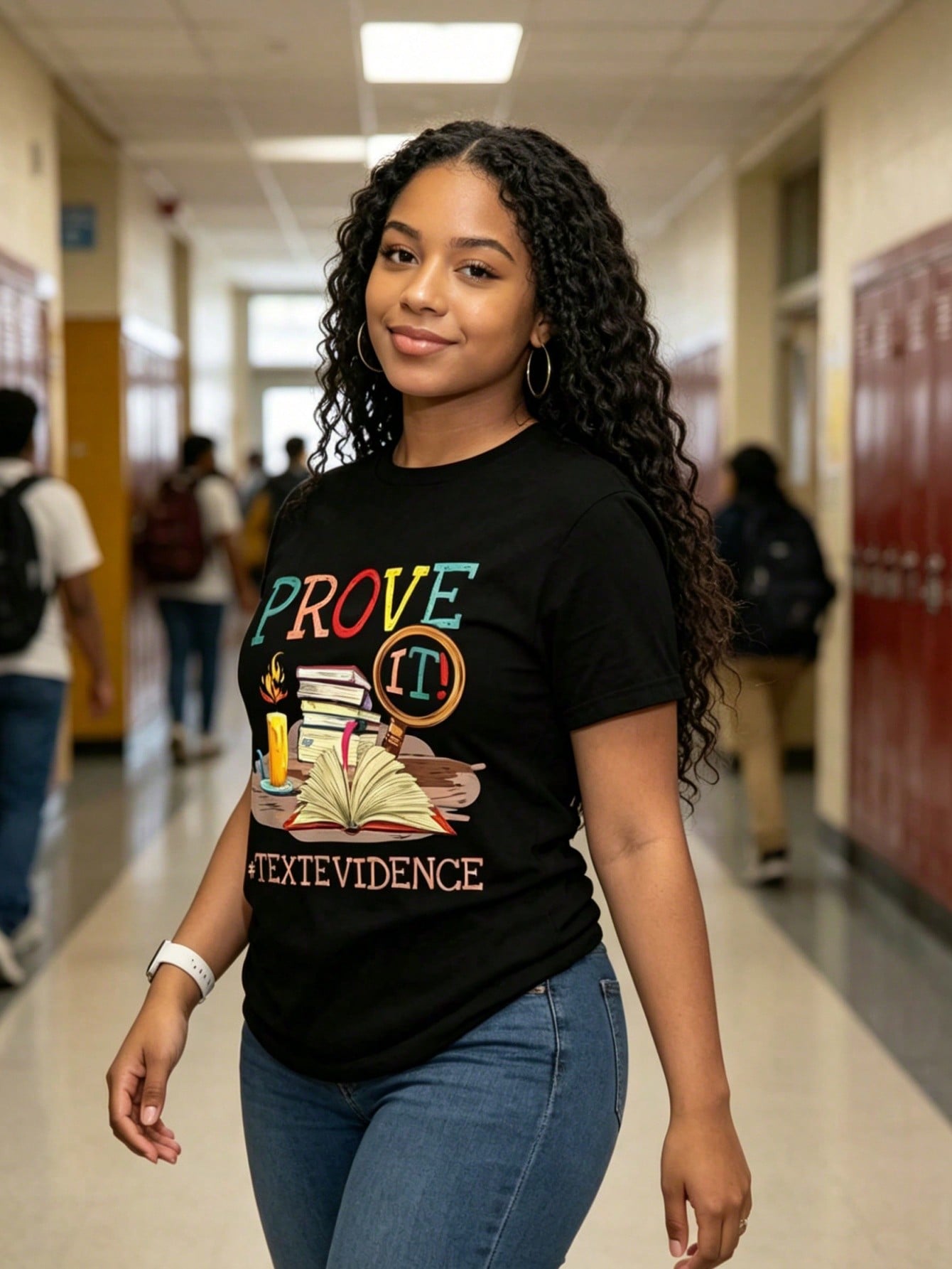 Women’s Prove It Text Evidence English Reading Teacher Graphic T-Shirt, Colorful Book Candle Magnifier Print Crew Neck Short Sleeve Tee, Soft Cotton Back To School Casual Educator Top