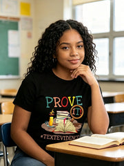 Women’s Prove It Text Evidence English Reading Teacher Graphic T-Shirt, Colorful Book Candle Magnifier Print Crew Neck Short Sleeve Tee, Soft Cotton Back To School Casual Educator Top