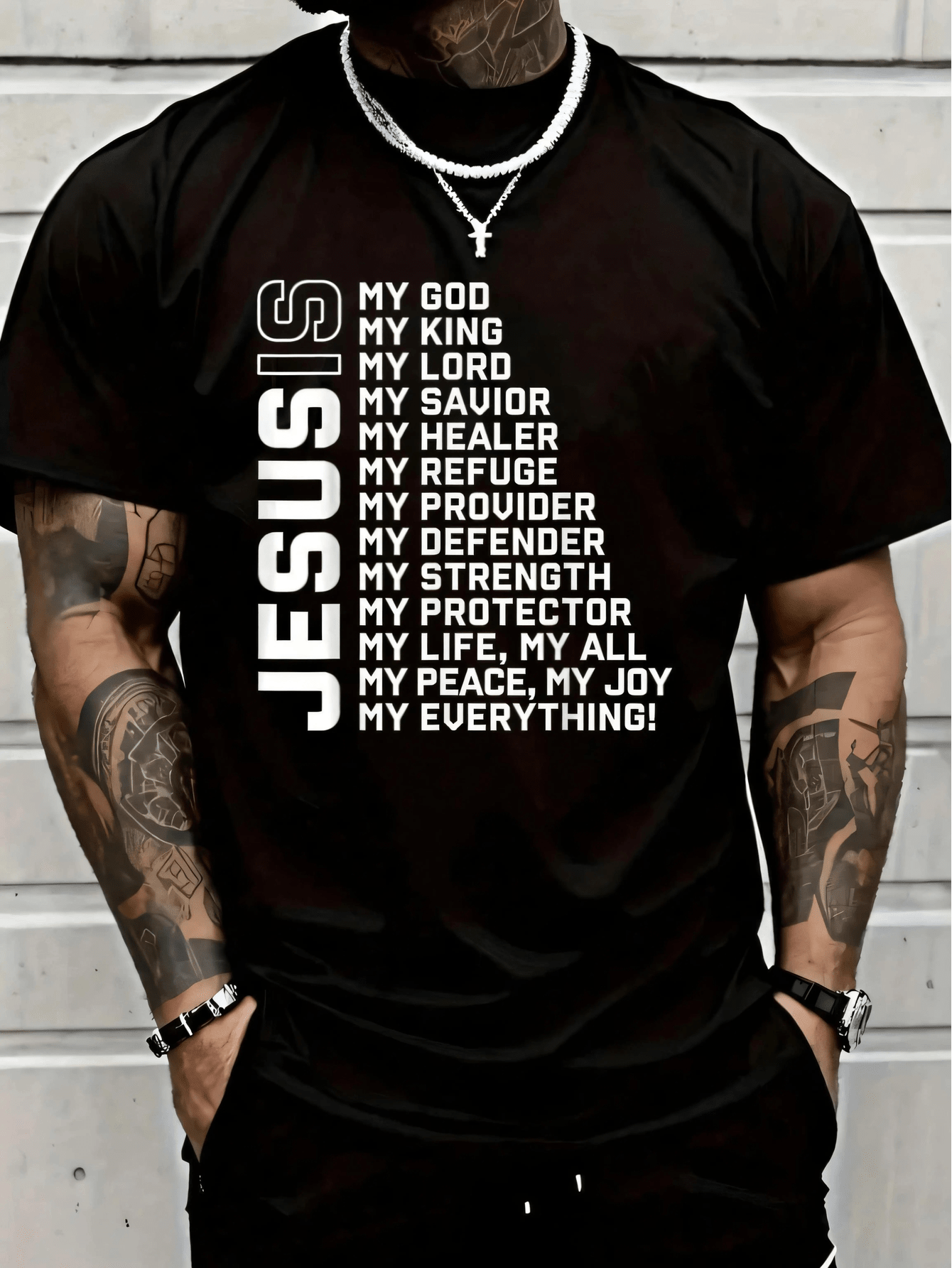 100% Cotton Jesus Is My God My King My Lord My Savior Christian-Shirt Graphic Tees Men Fashion Unisex-Shirt Graphic