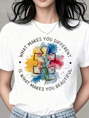 What Makes You Different Is Beautiful T-Shirt Autism Awareness Puzzle Tee