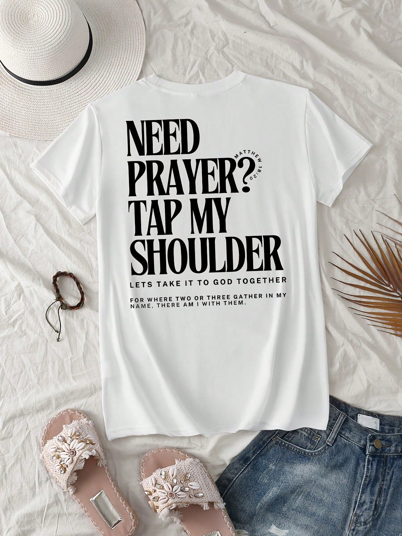 Need Prayer Tap My Shoulder T-Shirt Christian Faith Matthew 18:20 Tee