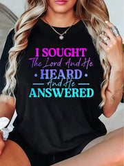 Religious Style Women's T-Shirt I Sought The Lord And He Heard And He Answered Christian Faith Message Summer Casual Wear For Believers And Faithful Friends