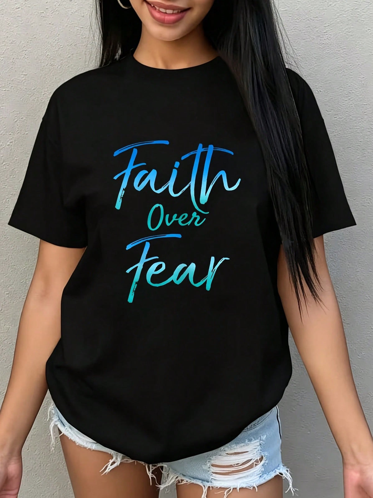 Women's Christian Faith Graphic T-Shirt, Inspirational Religious Letter Print Crew Neck Short Sleeve Casual Tee, Soft Lightweight Summer Top, Comfortable Everyday Gift for Women