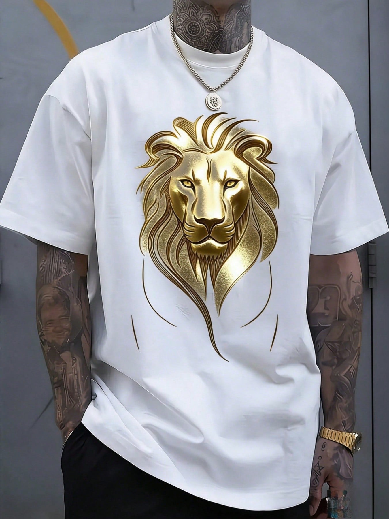 Lion Print T-Shirt, Plus Size Men's T-Shirt, Simple Graphic T-Shirt, Casual And Versatile