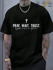 Man's Cross Faith Quote Print Black TShirt Crew Neck Casual Cotton Tee Medium Stretch Knit Fabric Regular Fit For Boys Man Perfect For