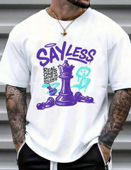 Man's Chess King Graffiti Print White TShirt Crew Neck Casual Cotton Tee Medium Stretch Knit Fabric Regular Fit For Boys Man