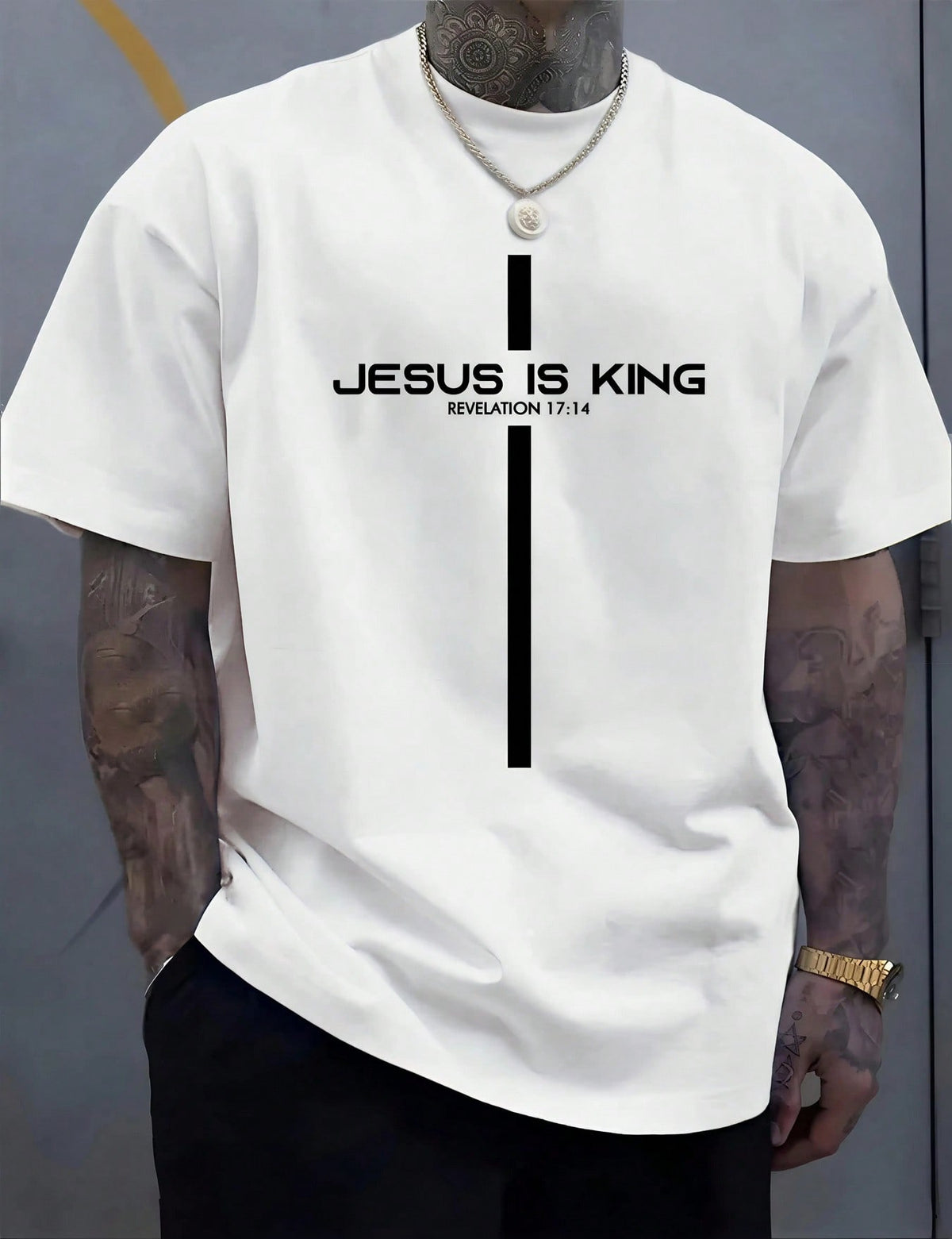 Man S' Cross Faith Text Print White TShirt Crew Neck Casual Cotton Tee Medium Stretch Knit Fabric Regular Fit For Boys Man Perfect For