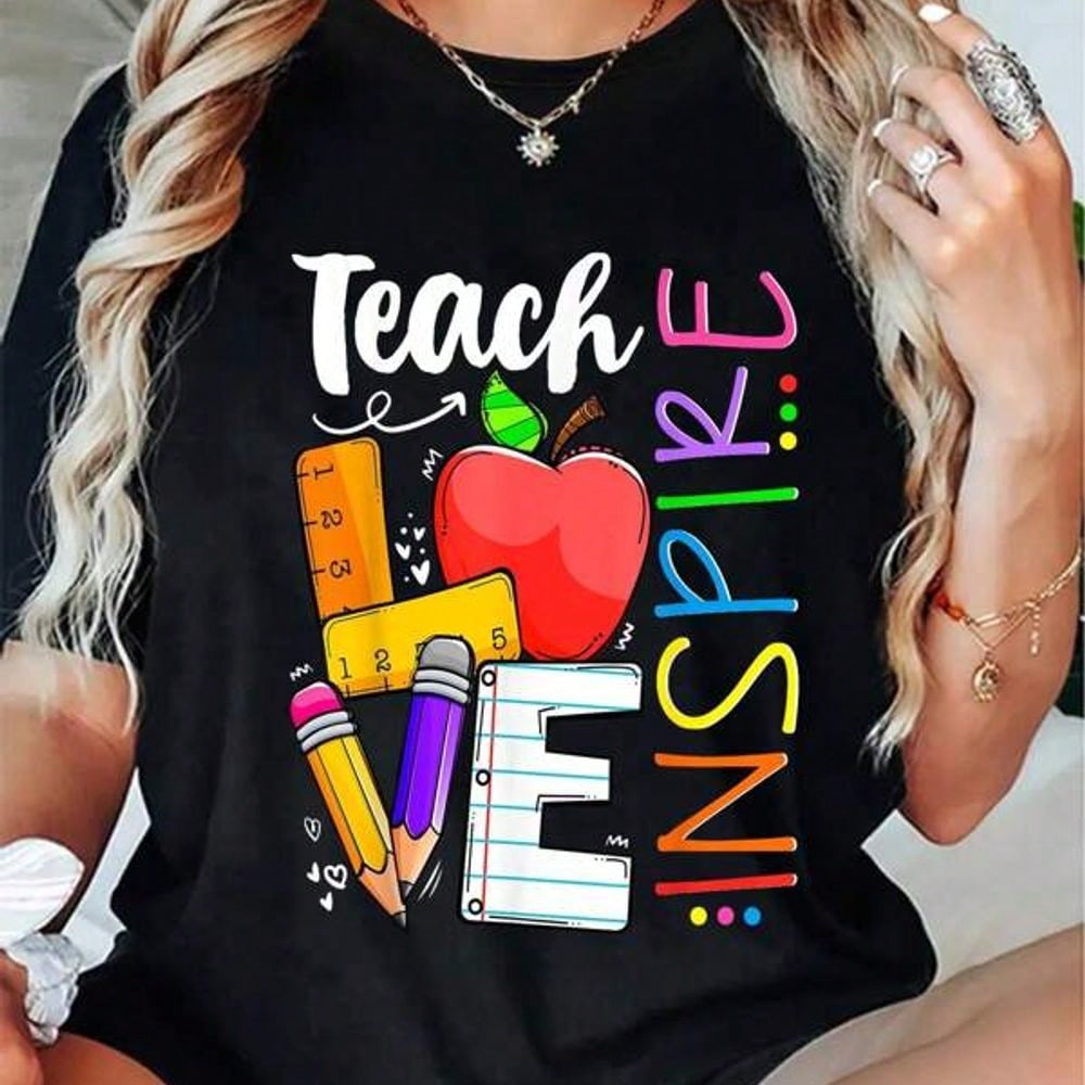100% Cotton Cute Teach Love And Inspire Men Women Teacher T-Shirt