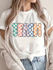 Women'S Colorful 'TEACH' Graphic Printed T-Shirt - Casual Short-Sleeve Round