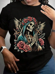TShirt With Santa Muerte Skull Design, Interesting Design, Short-Sleeved For Men, Suitable For All Seasons