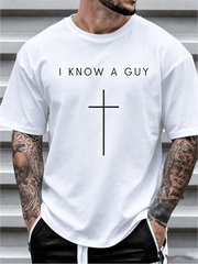 Mens Clothes Cross Inscription Print Black TShirt, Unisex Casual Crew Neck Tshirt