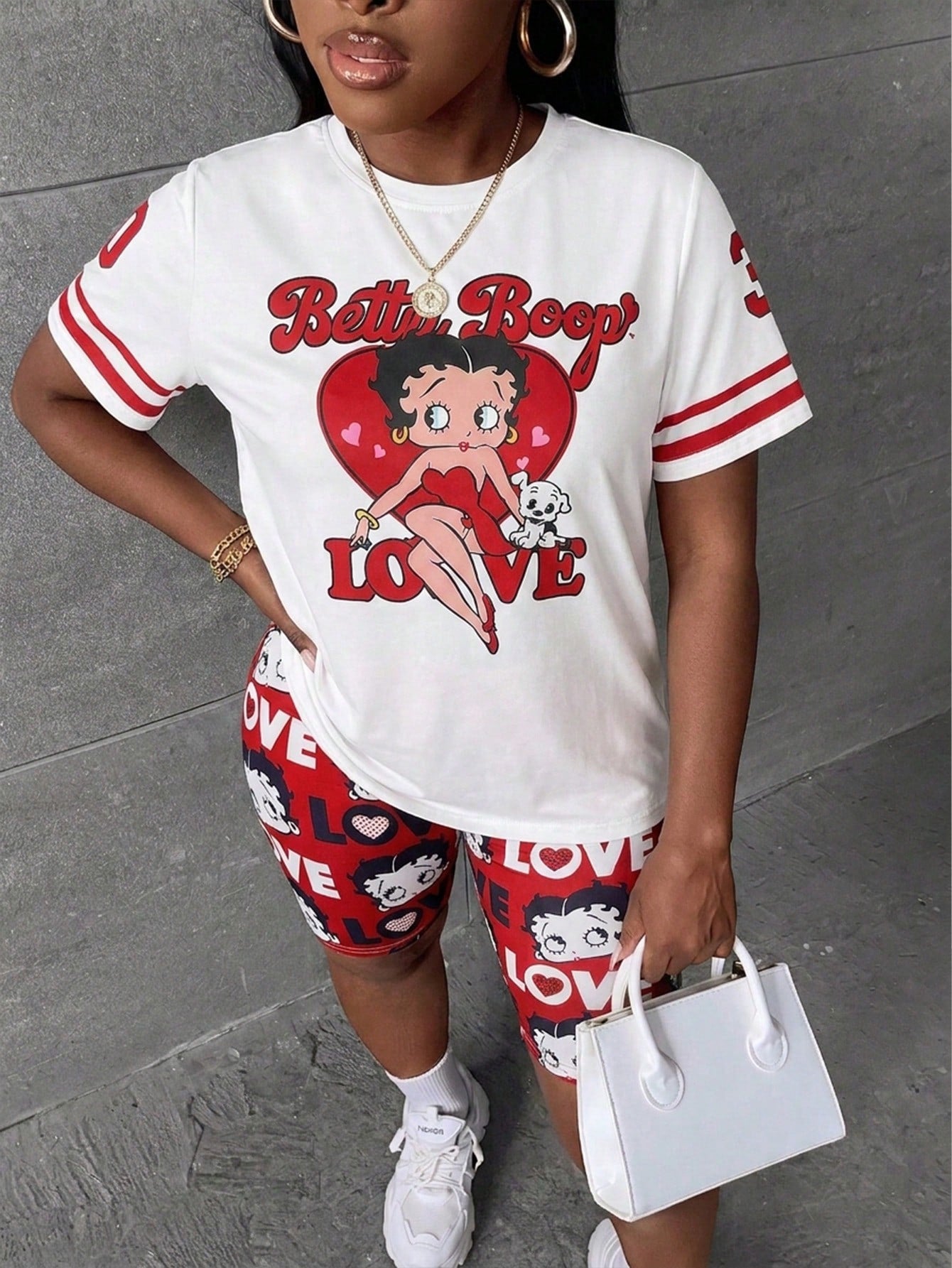 Funny Tweety And Sylvester Print Plus Size Women 2pcs Set - Short Sleeve T-Shirt And Shorts
