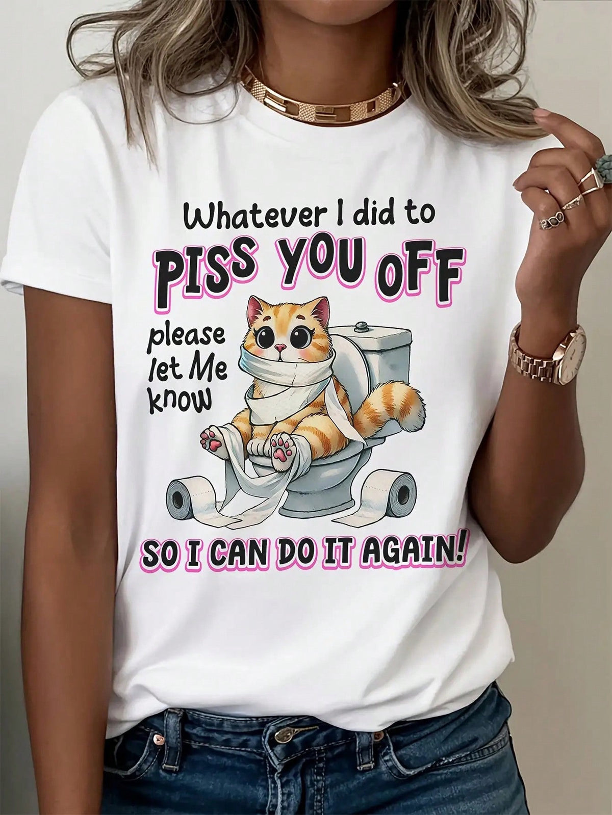 Women'S Fun Cat Pattern T-Shirt - "What Did I Do To Make You Angry" Humorous Print, Round Neck Short Sleeve For Spring, Summer, And Autu