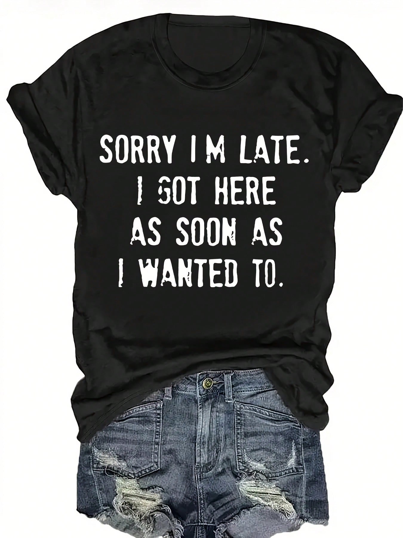 Crew Neck Casual T‑Shirt For Men, Funny Sorry I'm Late Themed Lettering Print Everyday Fashion Graphic Tees