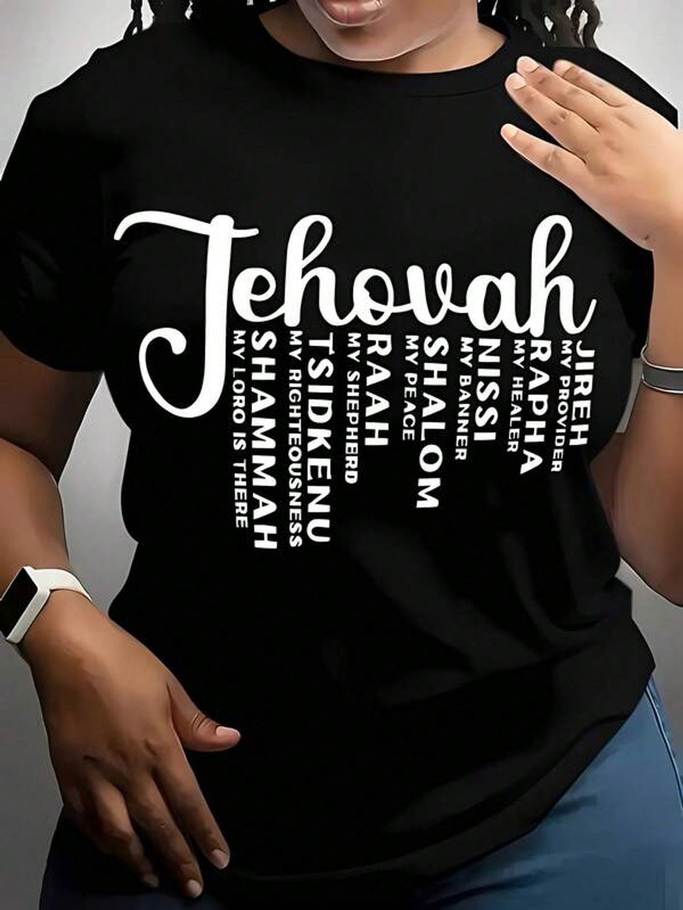 Women' S Jehovah Print Black TShirt, Crew Neck, Casual Cotton Tee