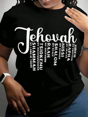Women' S Jehovah Print Black TShirt, Crew Neck, Casual Cotton Tee