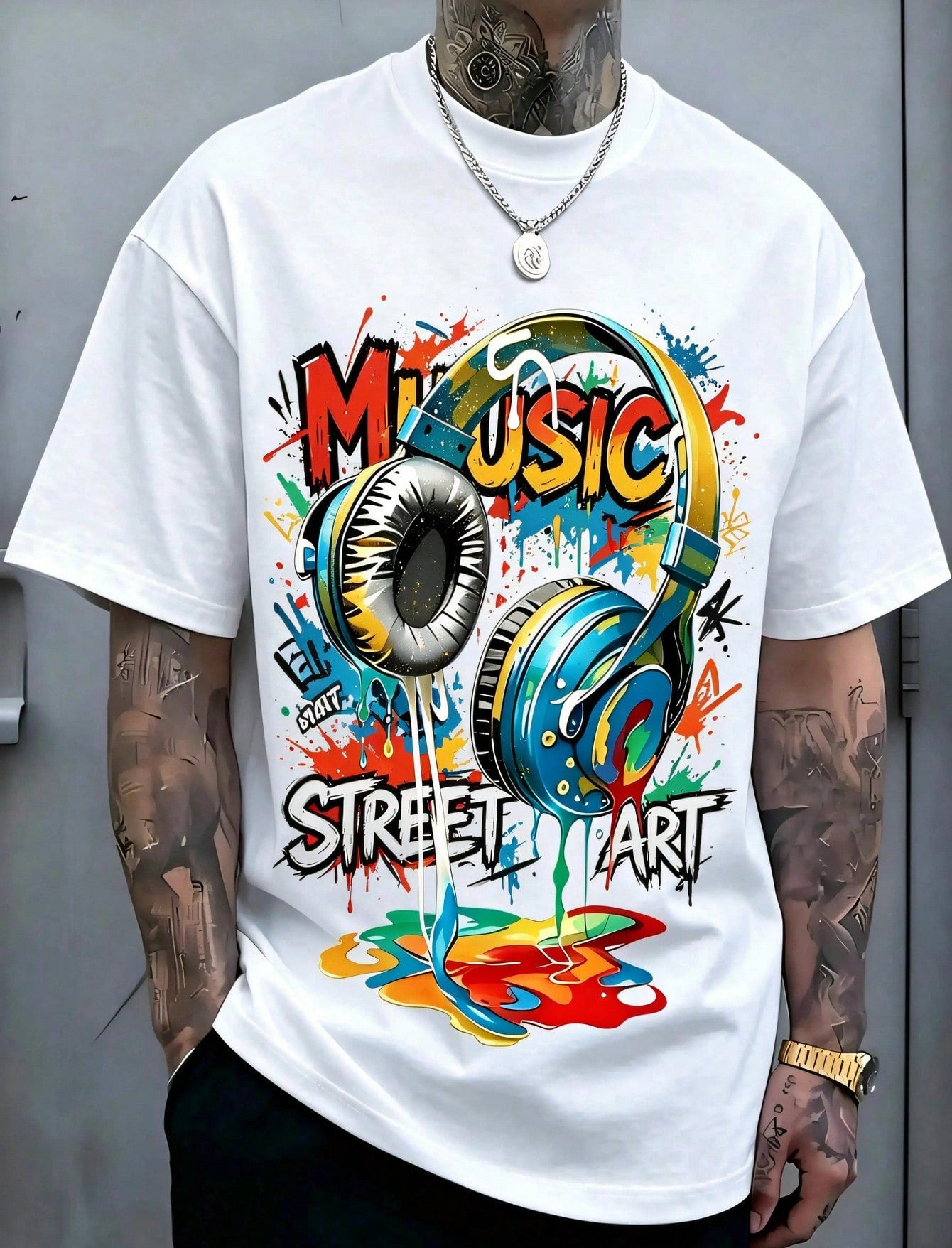 Music Street Art Graffiti Graphic Men's Crew Neck Short Sleeve Tee