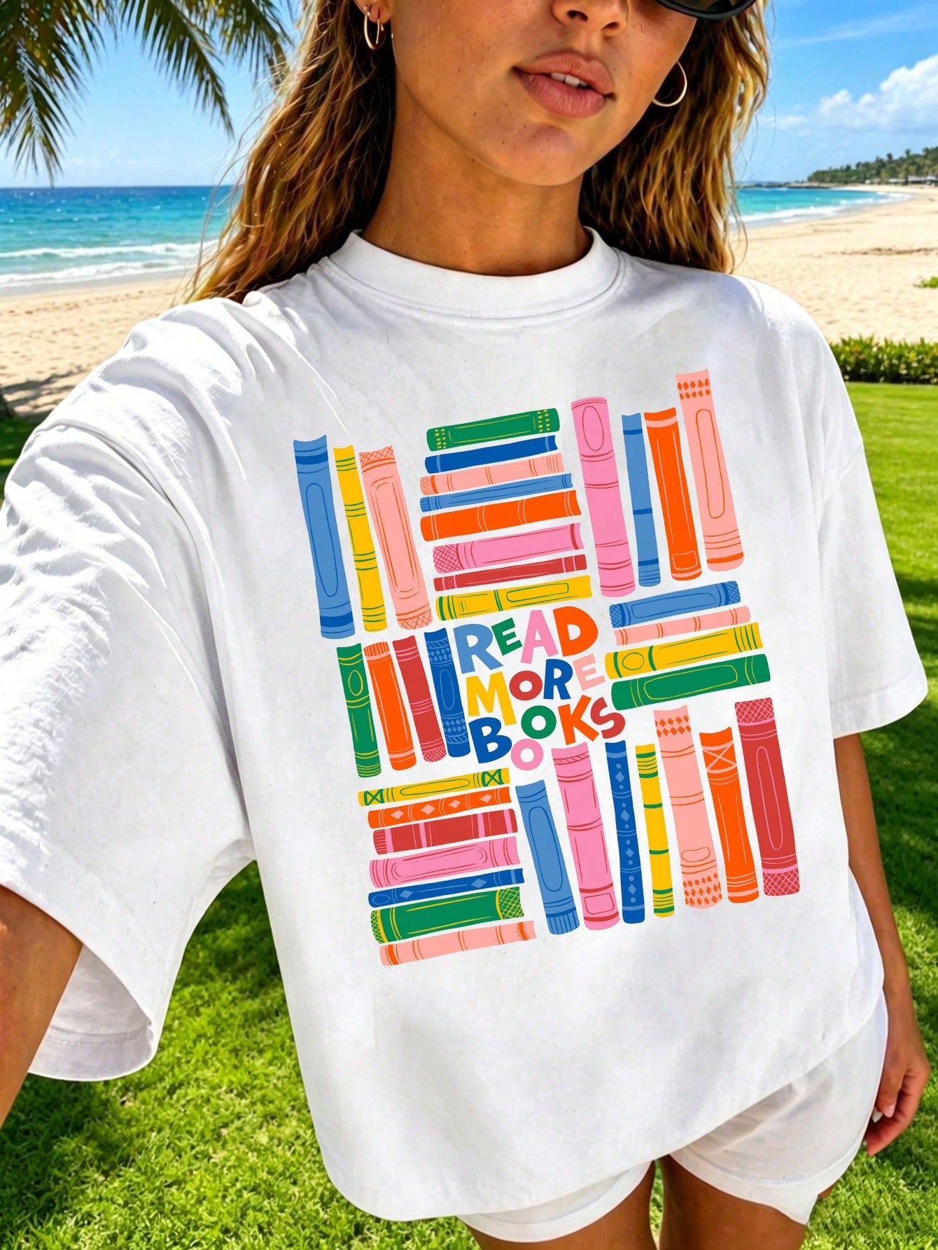 Book Lover T Shirt Women Colorful Stacked Books Graphic Tee Cute Librarian Bookworm Tshirt