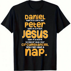 Men's Daniel Peter Jesus You Can Take A Nap Funny Christian Graphic T-Shirt, Casual Short Sleeve Faith Tee