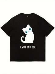 Funny Sarcastic "I Will End You" Kitten T-Shirt - Humor Suitable For Parties & Casual Wear, Crew Neck Tee With Evil