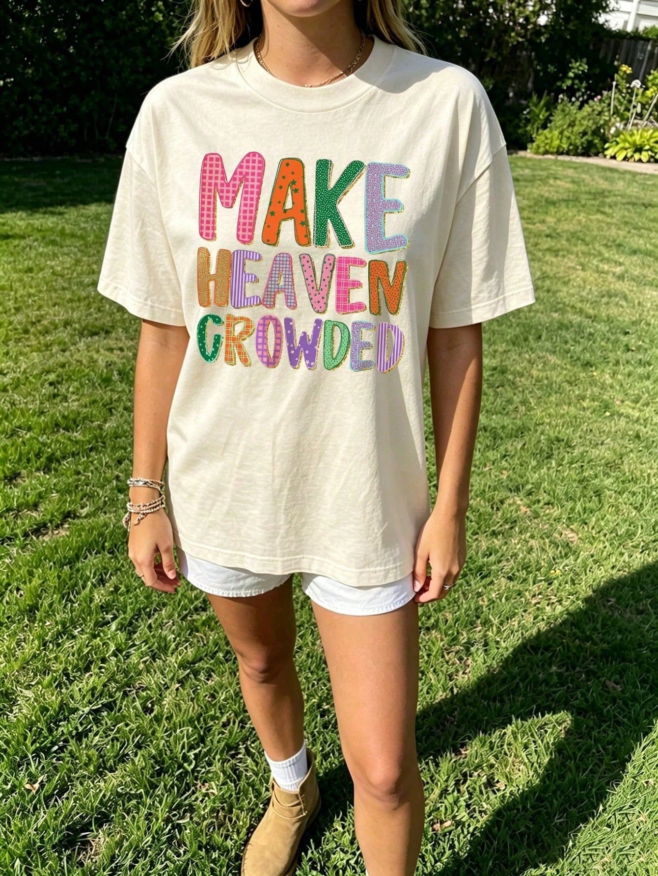 Make Heaven Crowded Christian Shirt Cute Preppy Graphic Tee Back To School Outfits Teacher Tops Summer Casual Western Clothes For Women