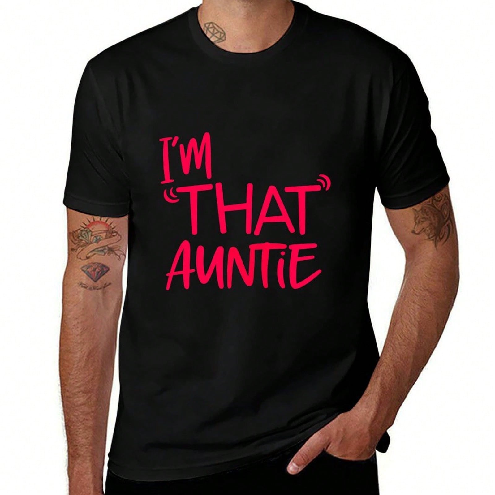 Women's Summer 100% Cotton Oversized "I'M THAT AUNTIE" Letter Print Short Sleeve T-Shirt