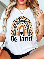 100% Cotton Be Kind Boho Leopard Rainbow Kindness Inspirational Cute T-Shirt