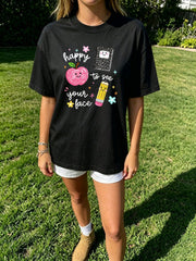 Happy To See Your Face Teacher T Shirt Women Cute Apple Pencil Graphic Tee Vintage Back To School Summer Top