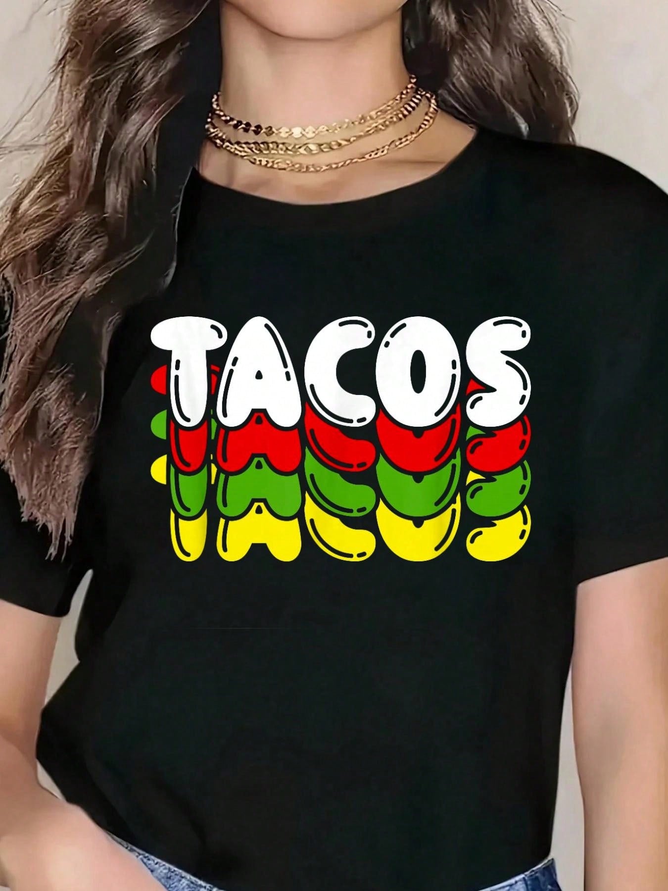 Mexican Tacos Food Eating Cooking Party Fiesta Fun Style T-Shirt Graphic Tee 100% Cotton Soft And Comfortable Perfect For Daily Casual Wear