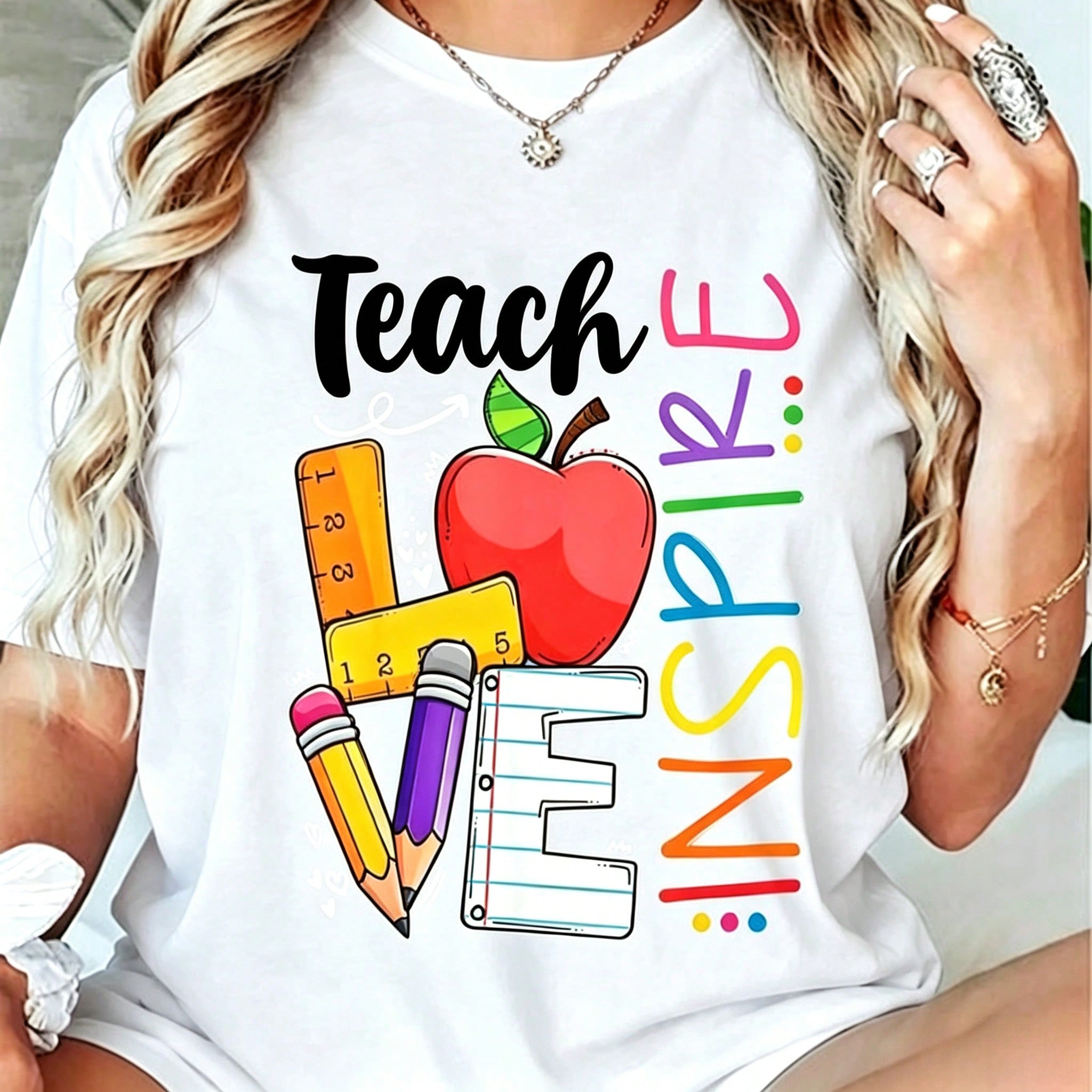 100% Cotton Cute Teach Love And Inspire Men Women Teacher T-Shirt