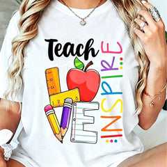 100% Cotton Cute Teach Love And Inspire Men Women Teacher T-Shirt