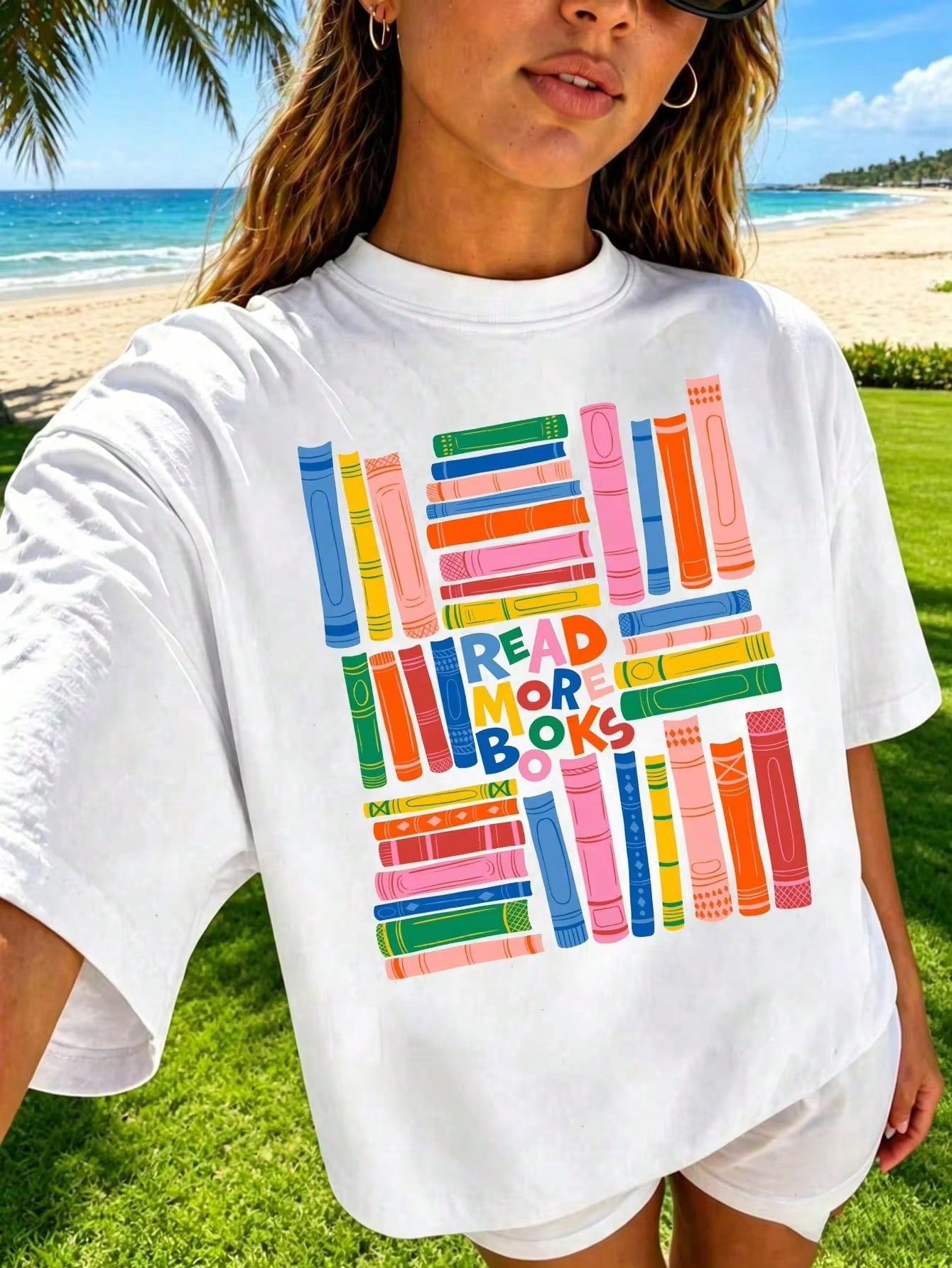 Book Lover T Shirt Women Colorful Stacked Books Graphic Tee Bookish Gift Top Cute Librarian Bookworm Tshirt