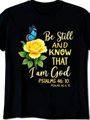 2026 New Christian Shirts For Women Tee, Local 1pc Women'S Casual Be Still And Know That I Am God Flat Print TShirt