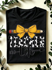 Teacher Life Shirt, Teacher Pencil Coquette Bow T-Shirt, Kindergarten Teacher Tee, Teacher School Crew Short Sleeve Shirts, Back To School Gift