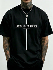 Man S' Cross Faith Text Print black TShirt Crew Neck Casual Cotton Tee Medium Stretch Knit Fabric Regular Fit For Boys Man