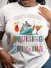 Today's Forecast Cruising With a Chance of Drinking T-Shirt, Women's Funny Cruise Vacation Graphic Tee, Cruise Ship Travel Shirt, Short Sleeve Crew Neck Top