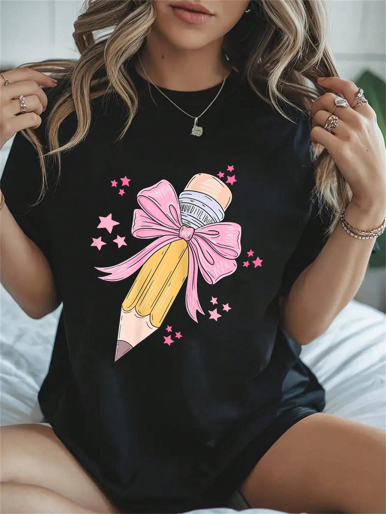 Groovy Teach Coquette Bow Teacher Women Girls Back To School T-Shirt Women's Men's Streetwear Graphic Tee