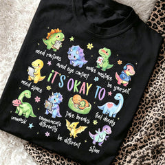 It's Okay To Be Different T-Shirt Neurodiversity Autism ADHD Dinosaur Tee