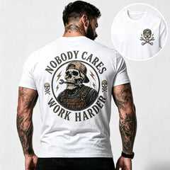 Nobody Cares Work Harder Skull Mechanic T-Shirt Vintage Graphic Men's Casual Tee
