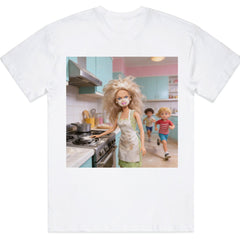 Funny Doll Face Meme Kitchen Scene T-Shirt - Chaotic Cooking Humor Graphic Tee, Unisex Casual Top