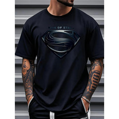 Justice League Men'S Plus Size Casual Crew Neck T-Shirt Man of Steel Graphic Print Short Sleeve Ideal for Spring/Summer Everyday Tshirt | Playful Text Design | Comfortable Fit SIZE S-5XL