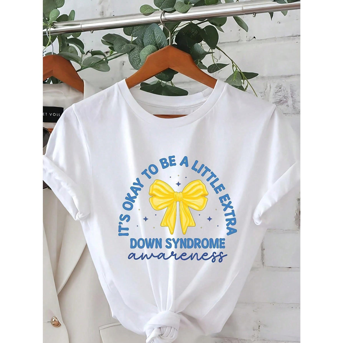 Syndrome-Themed Printed T-Shirt, Short-Sleeved, Round-Neck, Casual Top, Spring/Summer Women's Clothing