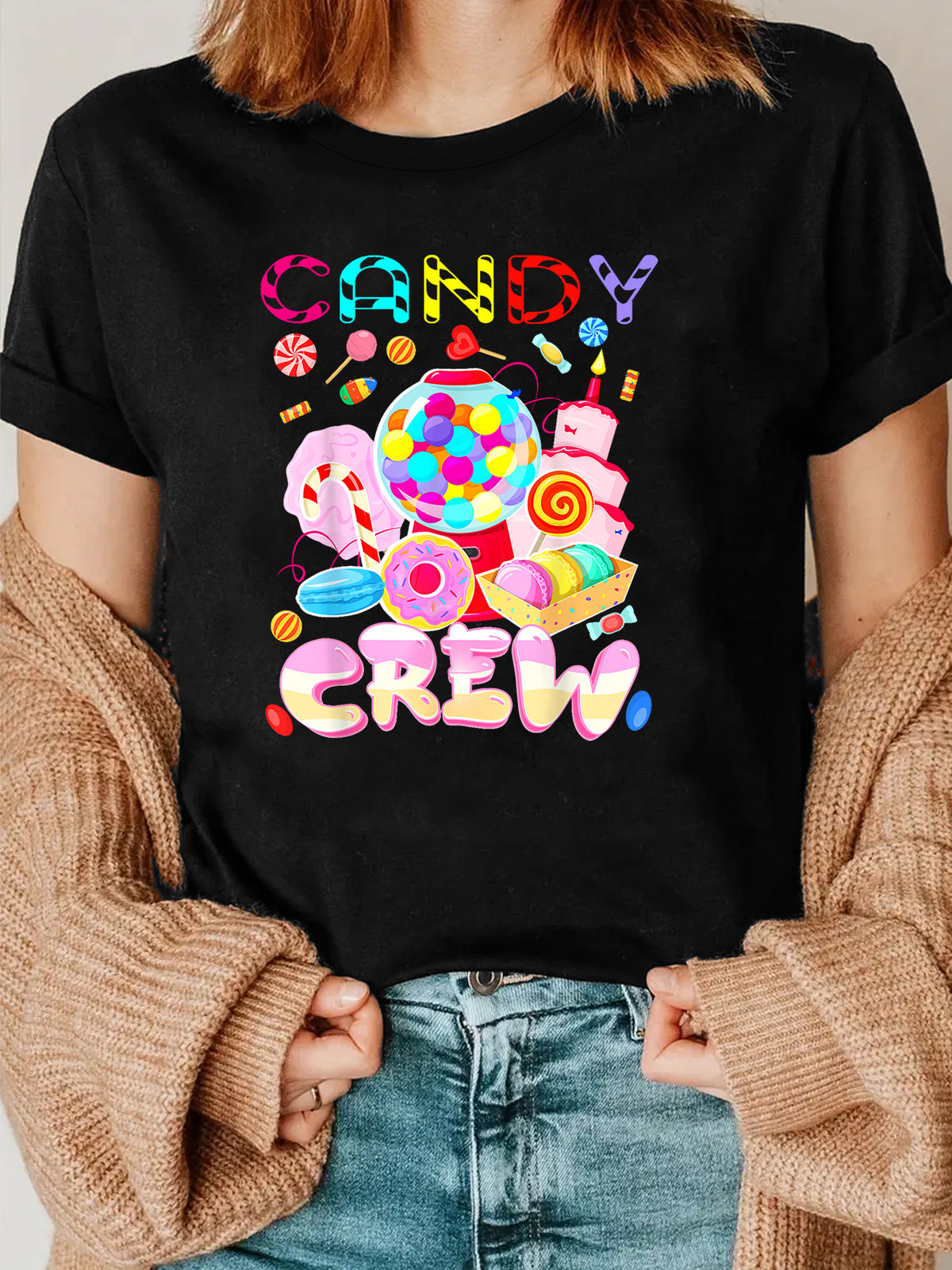 Candy Printed Crewneck T-shirt, Casual Everyday Top tshirt